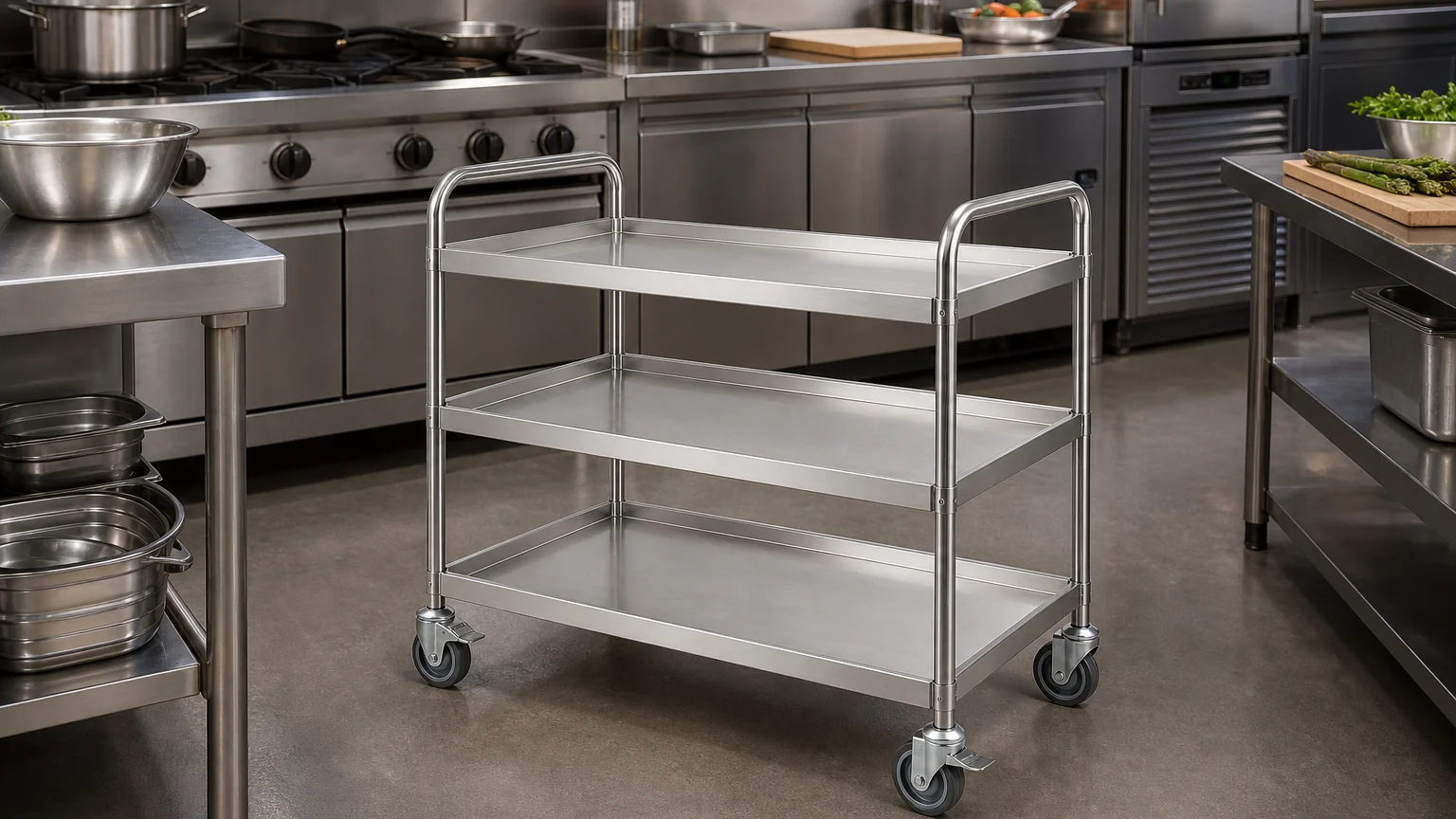 Stainless Steel Utility Trolley - Restaurant Kitchen Application