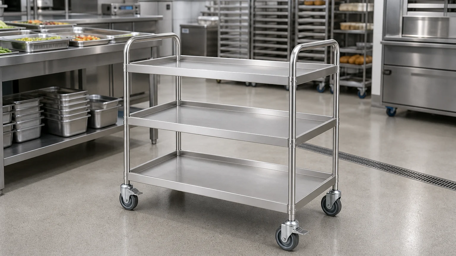 Stainless Steel Utility Trolley - Central Kitchen Application