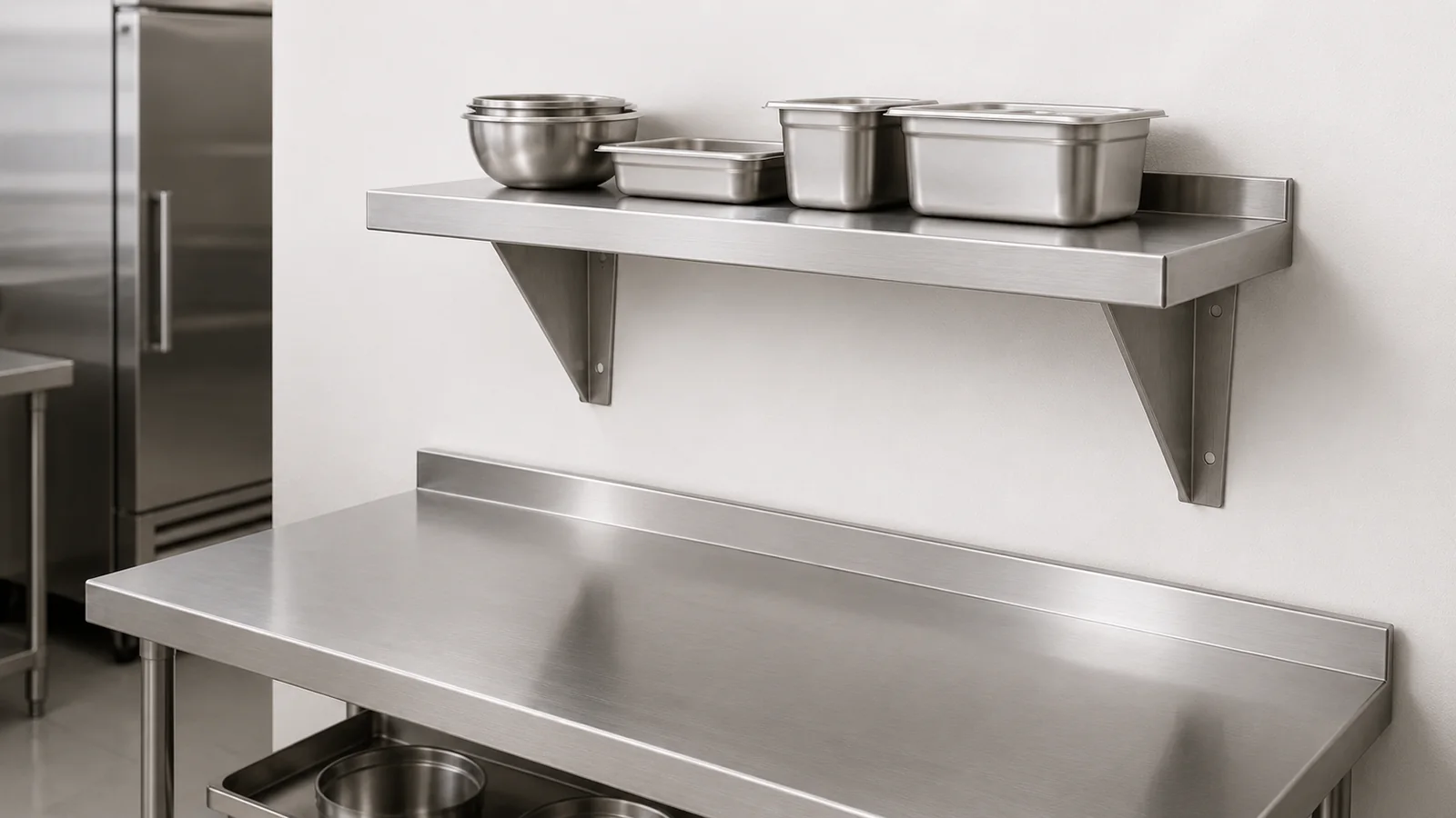 Stainless Steel Wall Shelf - Representative commercial kitchen application scene